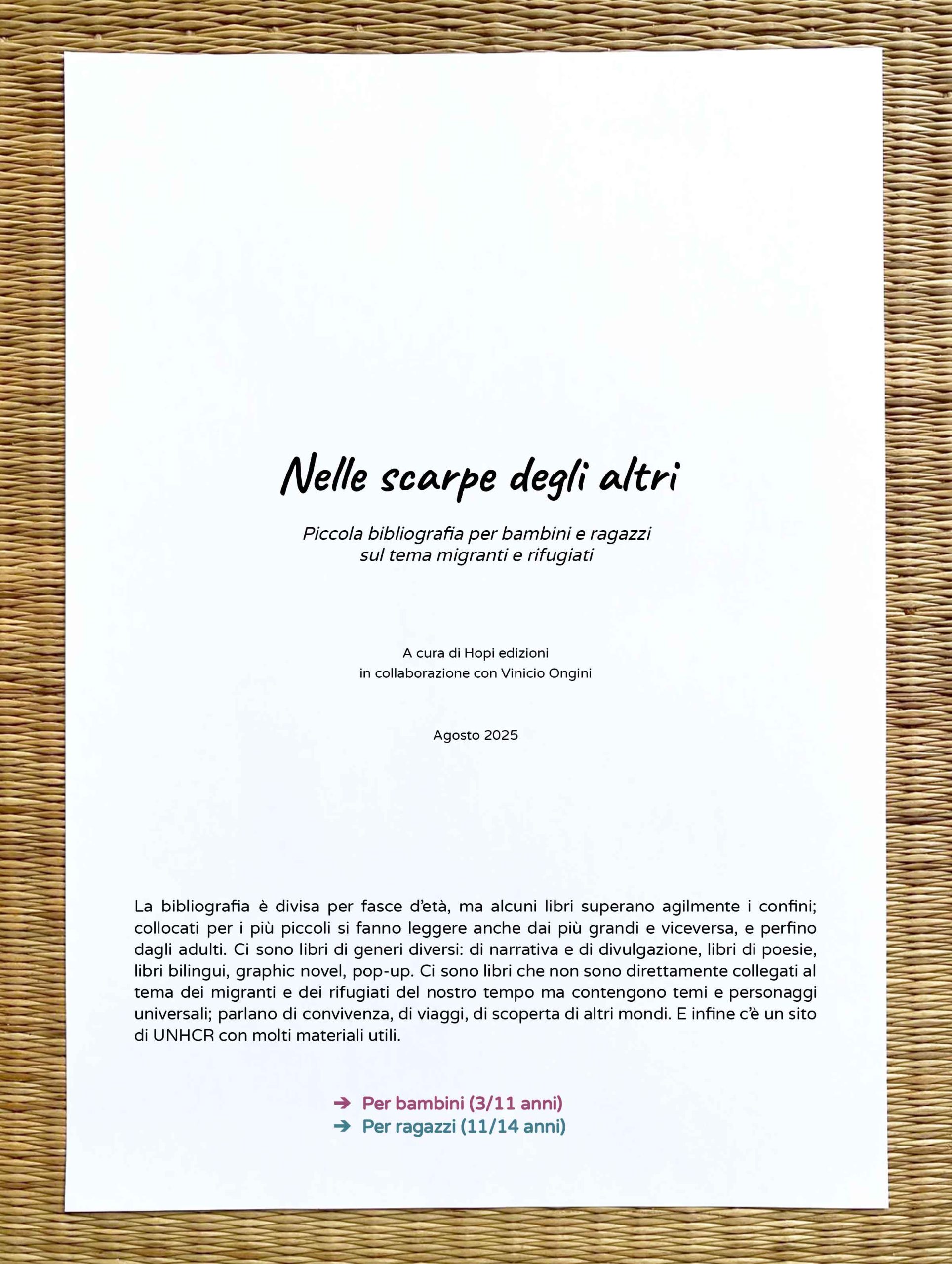 NELLE SCAROPE DEGLI ALTRI piccola bibliografia sul tema migranti e rifugiati - hopi edizioni e vinicio ongini -2025